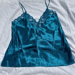 Vintage la senza teal Lace Trim Satin Camisole